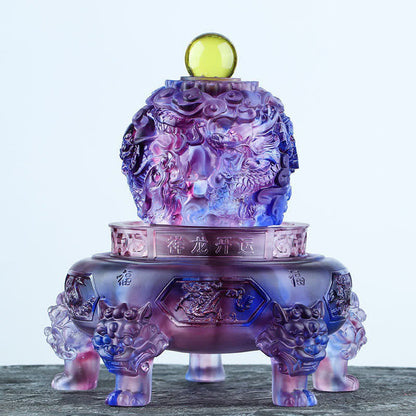 Mythstone Feng Shui Auspicious Dragon Handmade Liuli Crystal Rotatable Art Piece Luck Home Office Decoration