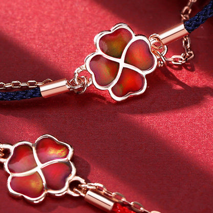 Mythstone 925 Sterling Silver Color-changing Four Leaf Clover Luck Protection Red String Bracelet