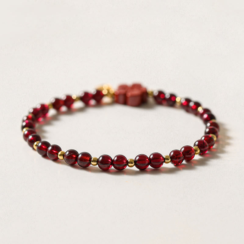 MythStone 14K Gold Natural Garnet Cinnabar Flower Calm Bracelet