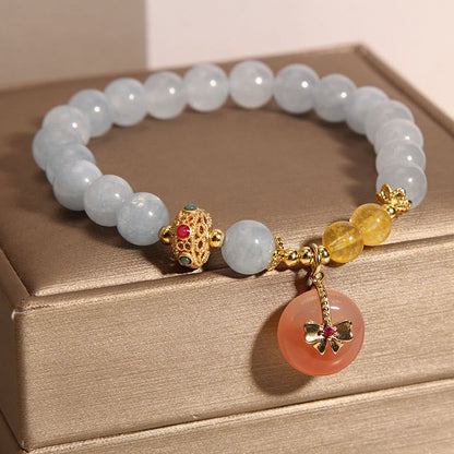 Mythstone Natural Aquamarine Yanyuan Agate Peace Buckle Citrine Healing Bracelet