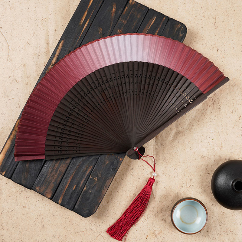 Mythstone Solid Color Gradient Hollow Engraved Handheld Bamboo Folding Fan