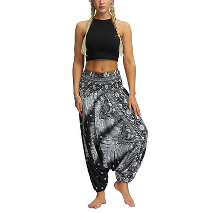 Mythstone Boho Feather Yoga Pants Hippie Harem Trousers Sports Fitness Dance Women's Pants