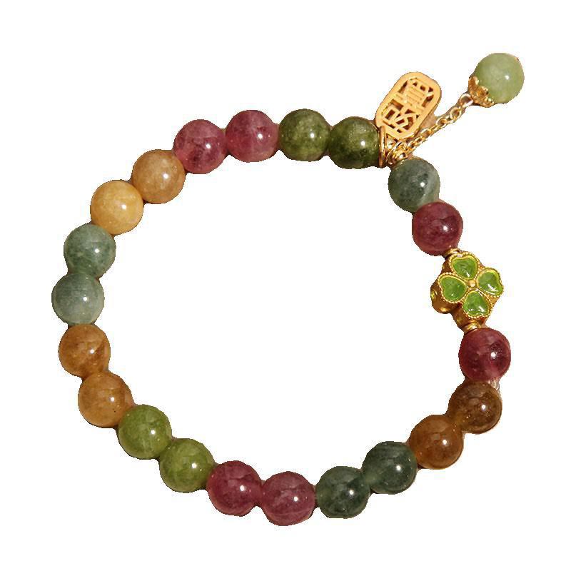 Mythstone Tourmaline Jade Colorful Four-leaf Clover Positive Bracelet