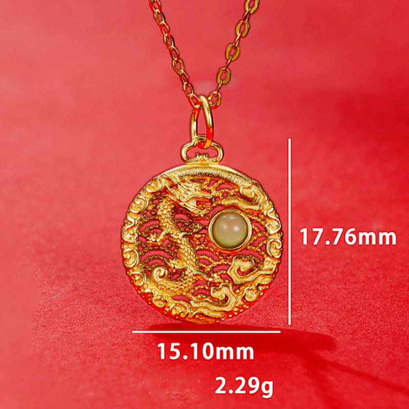 Mythstone 925 Sterling Silver Year Of The Dragon Auspicious Clouds Hetian Jade Inlaid Luck Necklace Pendant