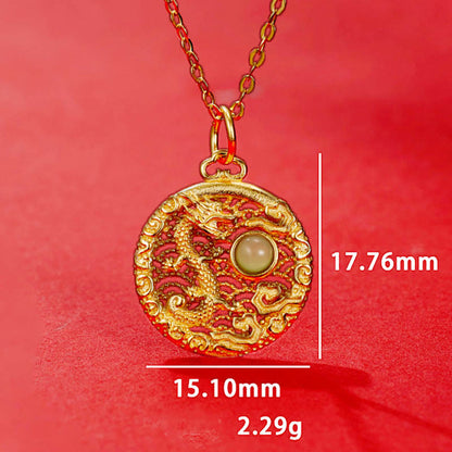 Mythstone 925 Sterling Silver Year Of The Dragon Auspicious Clouds Hetian Jade Inlaid Luck Necklace Pendant