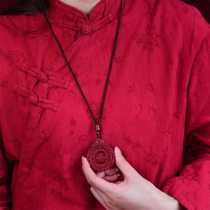 Mythstone Chinese Zodiac Natural Cinnabar Bagua Amulet Keep Away Evil Spirits Necklace Pendant