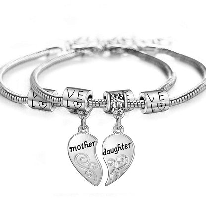 Mythstone 2pcs Matching Heart Mother Daughter Bracelets