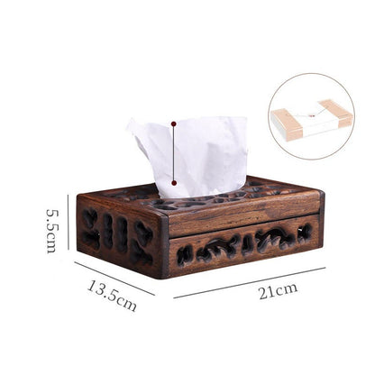 Mythstone Retro Wooden Tissue Box Engraved Wooden Tissue Holder Wipes Boxes Decoration