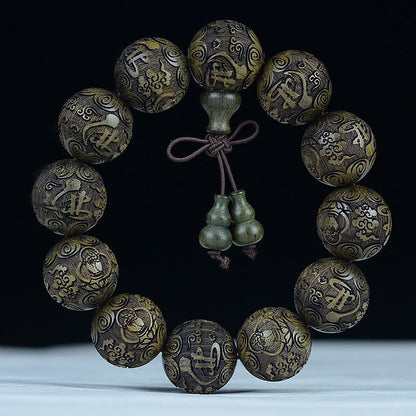 Mythstone Chinese Zodiac Rosewood Ebony Boxwood Copper Coin PiXiu Carved Warmth Bracelet