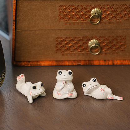 Mythstone Mini Small Praying Frog Ceramic Wealth Prosperity Home Tea Pet Figurine Decoration