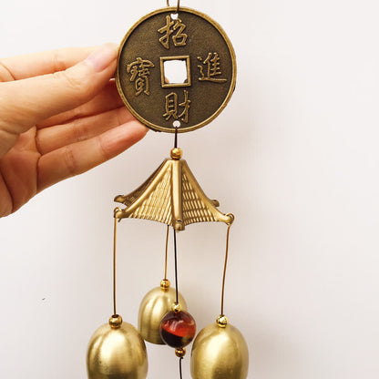 Mythstone Blessing Letter Elephant Bagua Auspicious Coin Wall Hanging Chime Bell Handmade Home Decoration