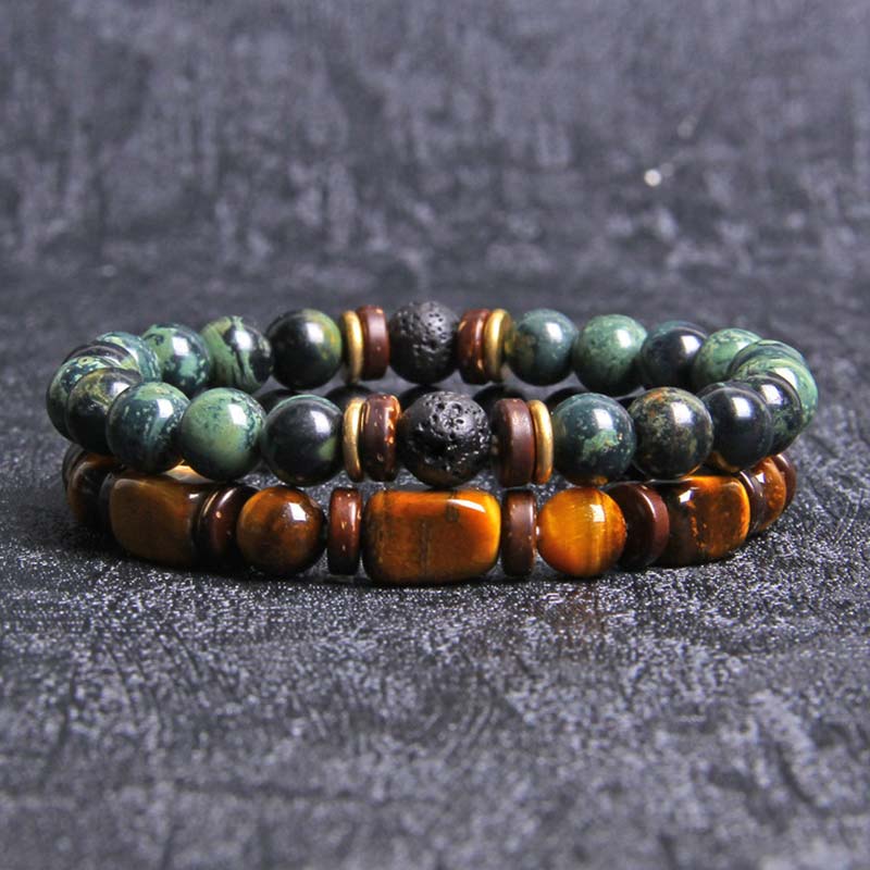 Mythstone 2PCS Healing Crystal Emperor Stone Tiger Eye Bead Bracelet