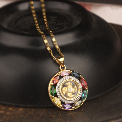 MythStone Colorful Zircon Copper Wealth Luck Rotation Bracelet Necklace Pendant