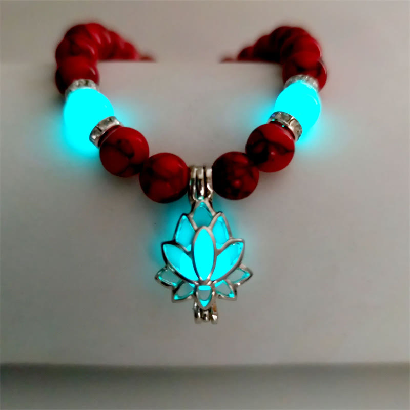 MythStone Tibetan Turquoise Glowstone Luminous Bead Lotus Protection Bracelet