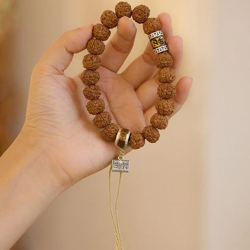 Pulsera de amuleto de la suerte y la riqueza con semillas de Bodhi de Rudraksha del Tíbet Mythstone