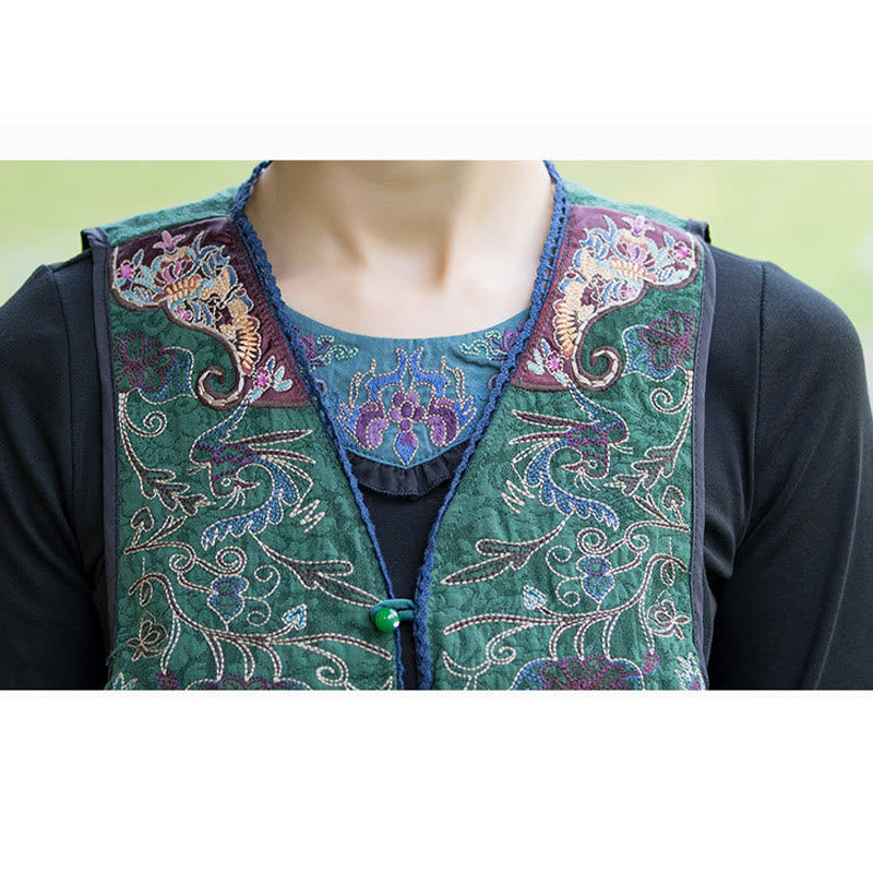 Mythstone Embroidery Flowers Bird Vine Design Cotton Linen Sleeveless Vest