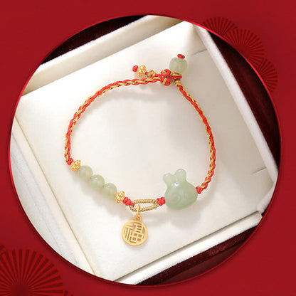 Mythstone 925 Sterling Silver Year of the Rabbit Hetian Jade Happiness Luck Red String Bracelet