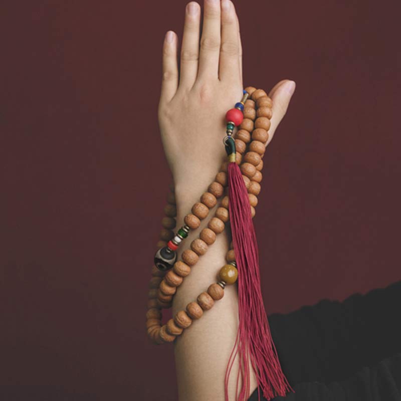 Mythstone 108 Mala Beads Bodhi Seed Dzi Bead Peace Tassel Bracelet