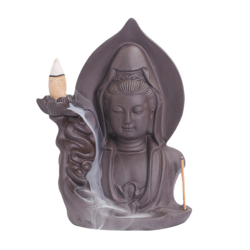 Mythstone Tibetan Avalokitesvara Buddha Lotus Healing Backflow Smoke Fountain Incense Burner