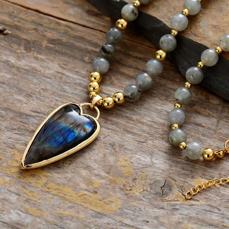 Mythstone Labradorite Support Healing Beaded Necklace Pendant