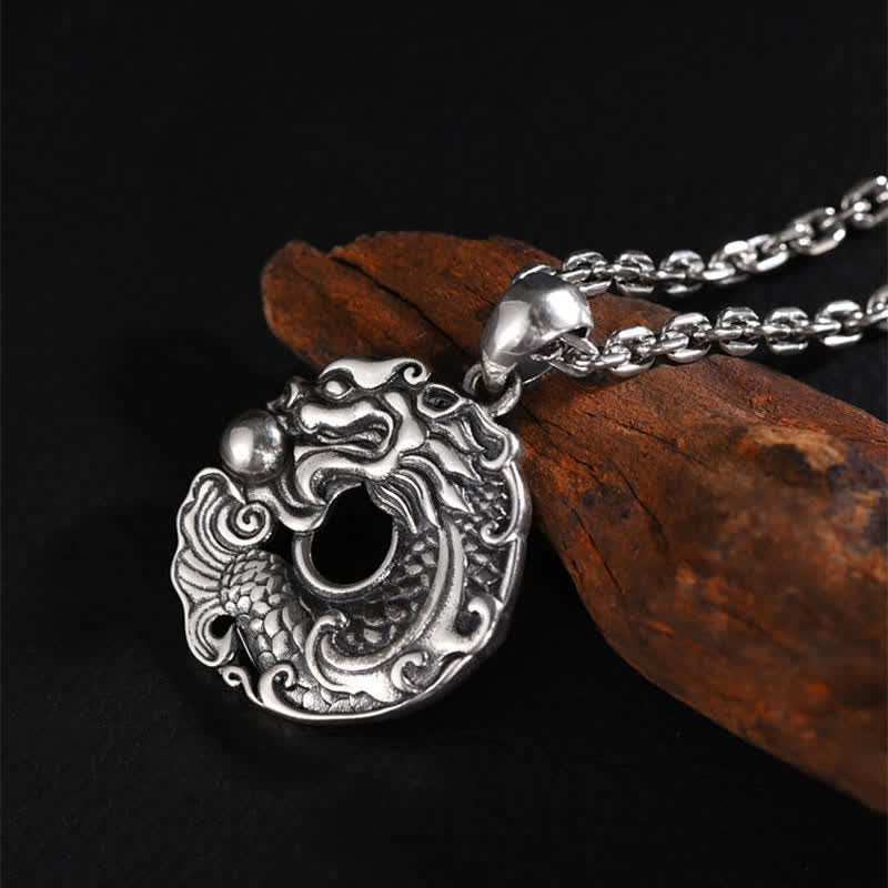 Colgante de collar con hebilla de paz y riqueza con forma de dragón y pez koi de Mythstone 