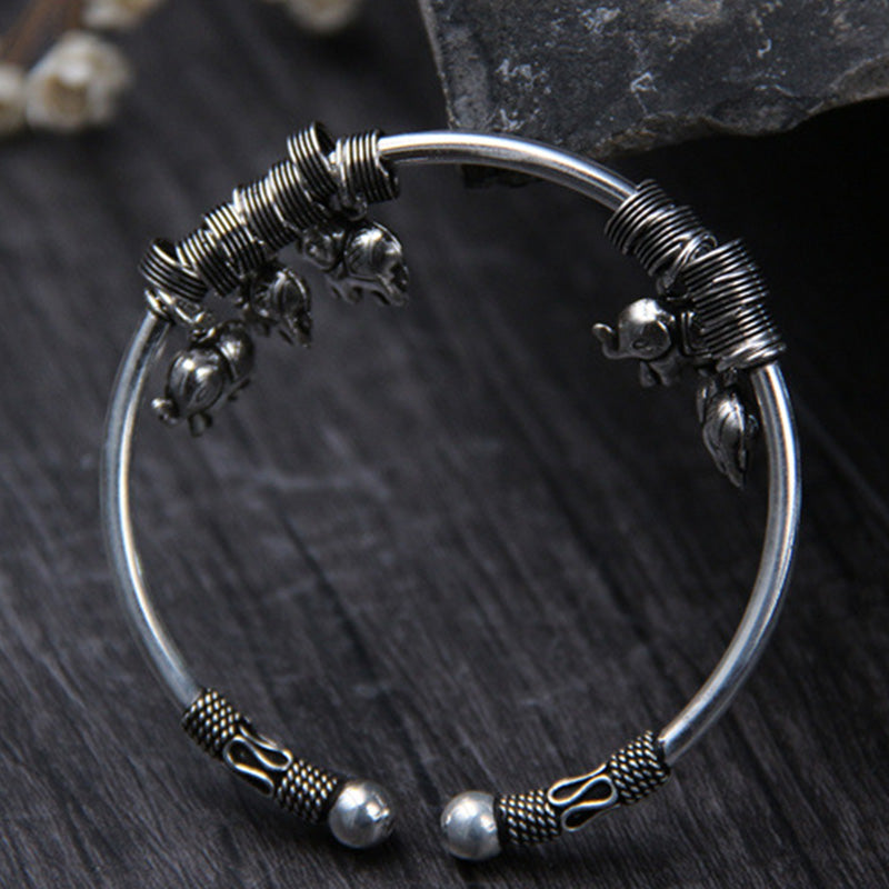 Mythstone 925 Sterling Silver Elephant Strength Bracelet Bangle