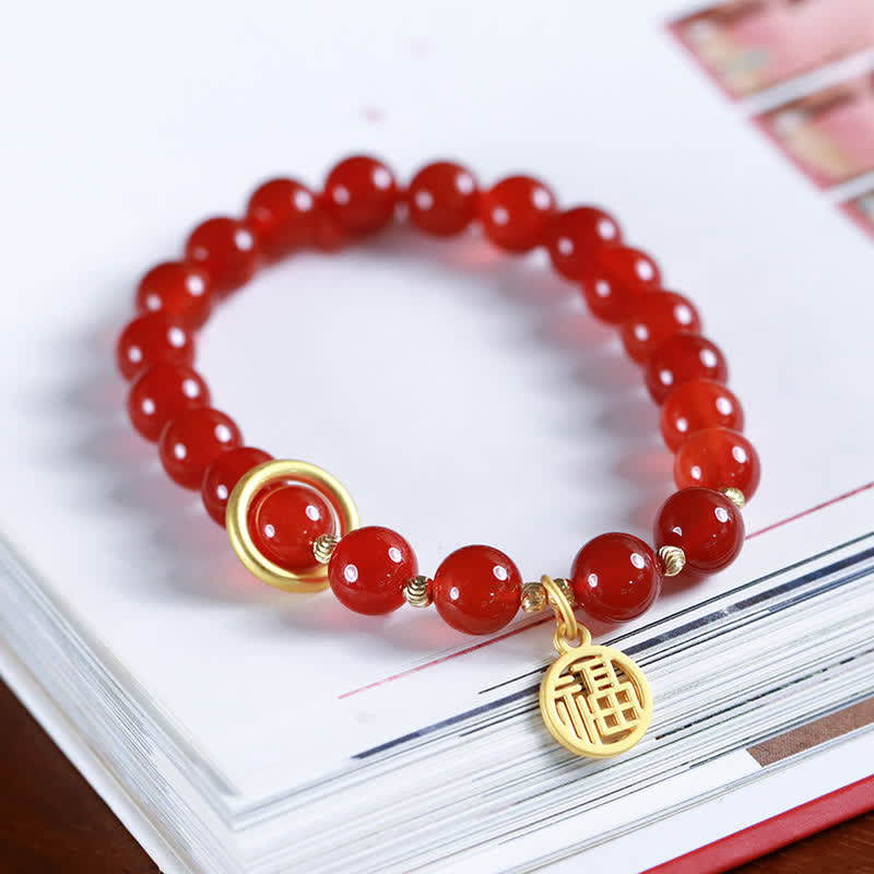 Pulsera de confianza con letras de bendición de ágata roja natural Mythstone