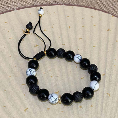 Mythstone Black Obsidian Lava Rock Stone Yin Yang Strength Bracelet