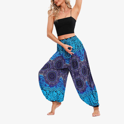 Mythstone Round Geometric Flower Floral Loose Harem Trousers Women's Yoga Pants