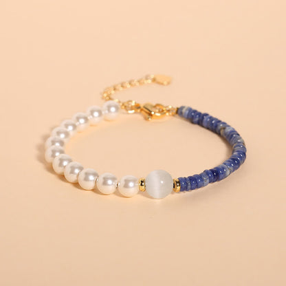 Mythstone Natural Green Strawberry Quartz Tiger Eye Sodalite White Jade Pearl Gratitude Bracelet