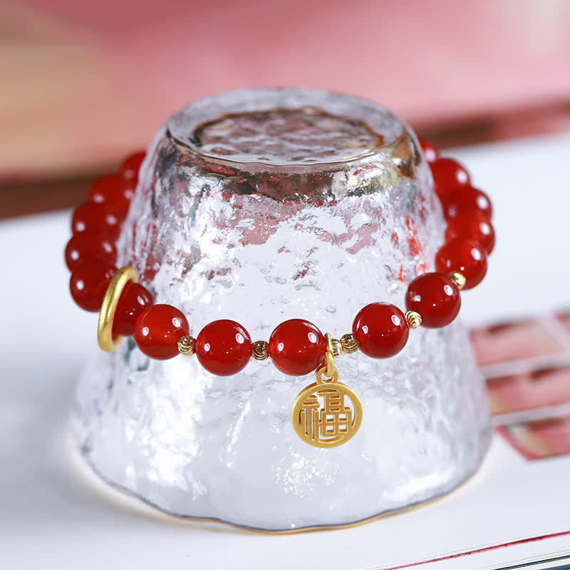 Pulsera de confianza con letras de bendición de ágata roja natural Mythstone