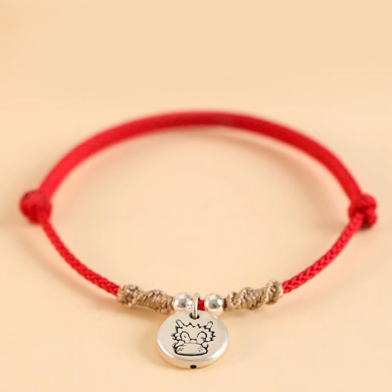 Pulsera trenzada con el signo de la suerte del año del dragón chino hecha a mano en plata de ley 999 de Mythstone 