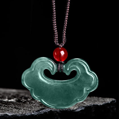 Mythstone Natural Green Jade Chinese Lock Charm Luck Necklace Pendant