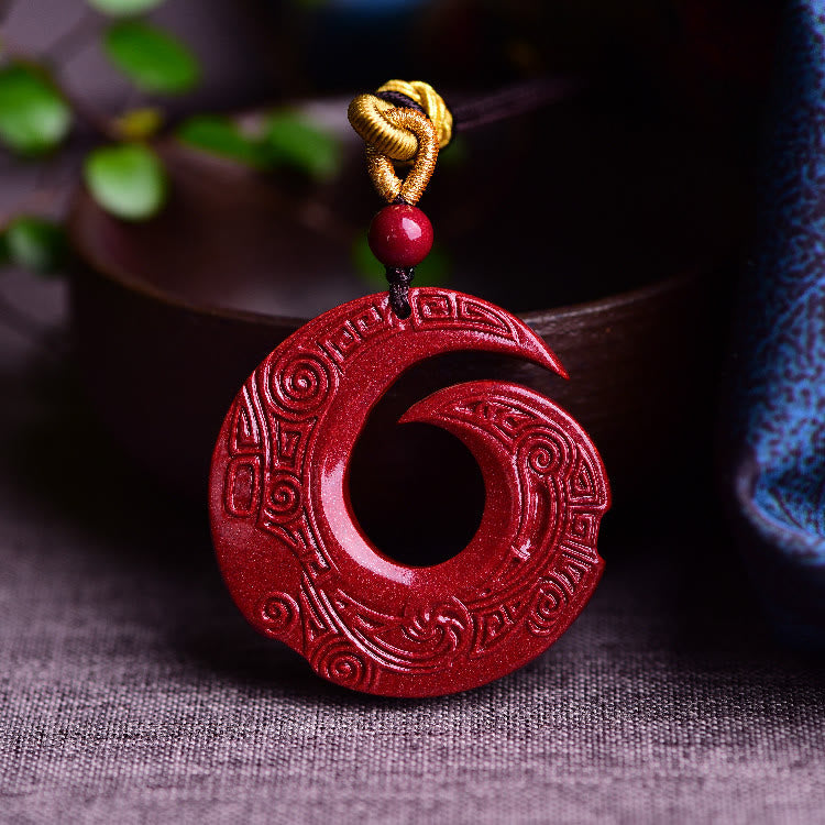 Mythstone One's Luck Improves Design Patern Natural Cinnabar Blessing Necklace Pendant