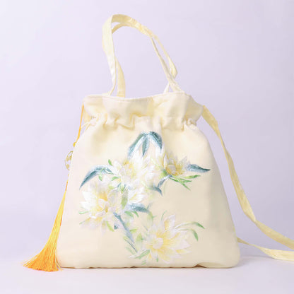 Mythstone Lotus Peony Epiphyllum Phoenix Suzhou Embroidery Cotton Linen Tote Crossbody Bag Shoulder Bag Handbag