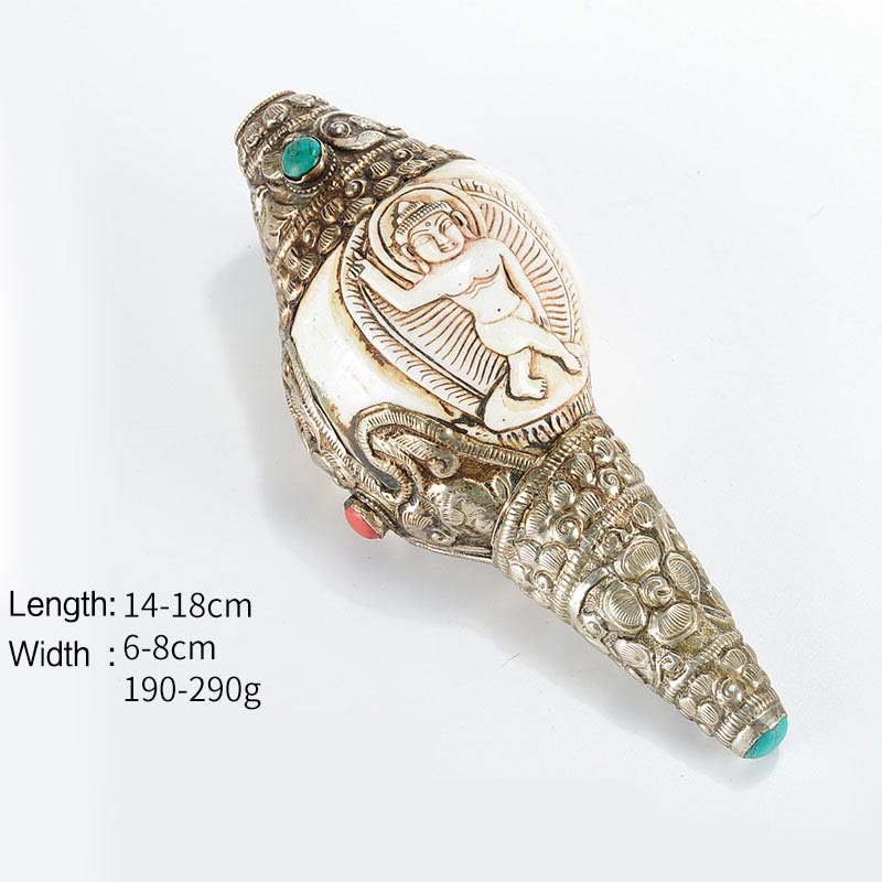 Mythstone Tibetan Handmade Engraved Shankha Buddha Conch Shell Wealth Positive Decoration