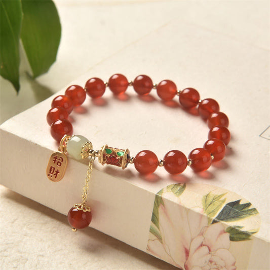 Mythstone Natural Red Agate Jade Confidence Fortune Blessing Charm Bracelet