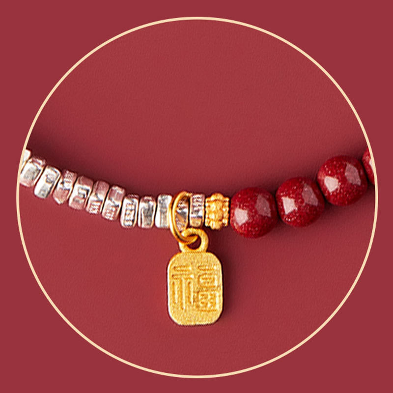 Mythstone 925 Sterling Silver Cinnabar Fu Character Blessing Bracelet