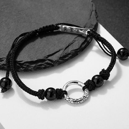 Mythstone 925 Sterling Silver Black Onyx Peace Buckle Protection Bracelet