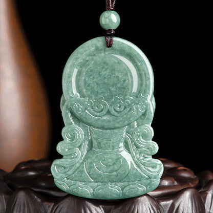 Mythstone Four-armed Avalokitesvara Natural Jade Amulet Blessing String Necklace