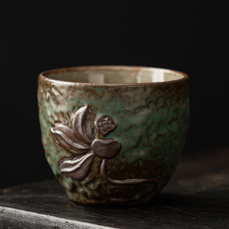 Mythstone Lotus Pod Leaf Flower Auspicious Clouds Ceramic Teacup Kung Fu Tea Cup