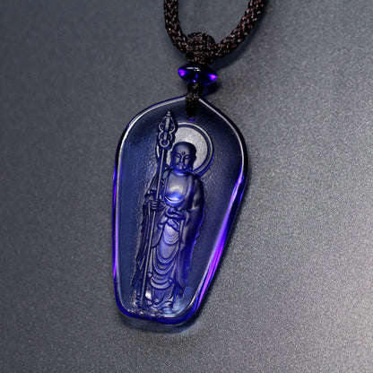 Collar con colgante de amuleto de serenidad de cristal de Buda Liuli Ksitigarbha de Mythstone