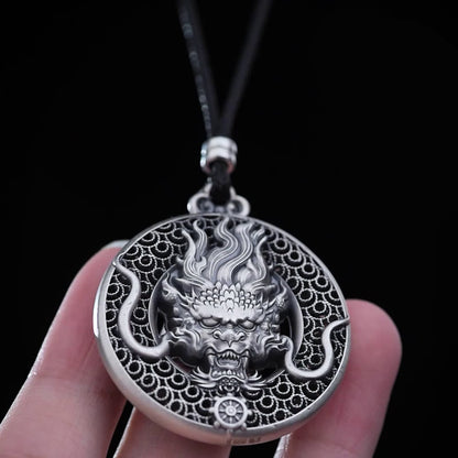 Mythstone 999 Sterling Silver Year Of The Dragon Handcrafted Dragon Head Relief Carved Protection Necklace Pendant