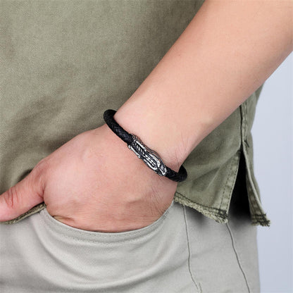 Dragon Leather Titanium Steel Luck Braided Bracelet Bangle