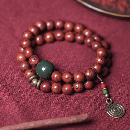 Pulsera de cobre y jade cian con semilla de Bodhi y piedra mitológica para la suerte y la paz 