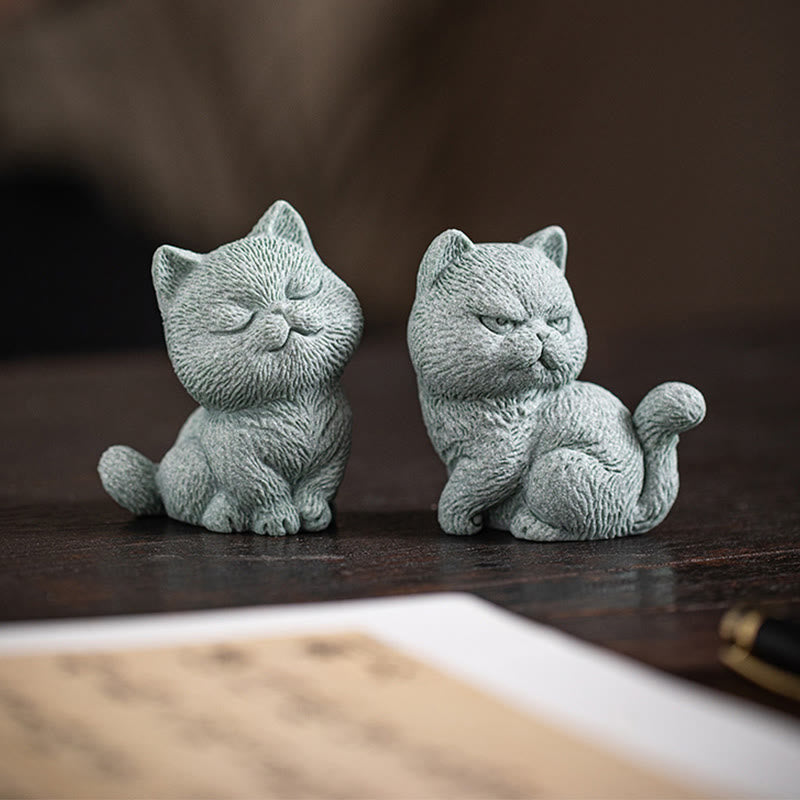 Figura decorativa de escritorio para mascota de té con forma de gato pequeño de Mythstone 