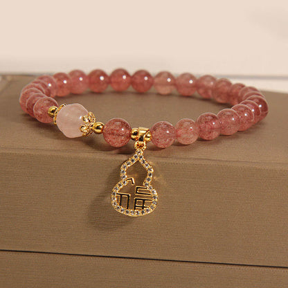 MythStone Strawberry Quartz Gourd Fu Character Charm Positive Bracelet