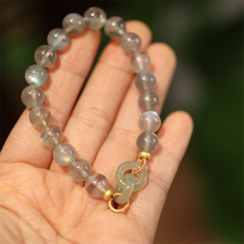 Mytthstone Natural Moonstone Heitan Jade Peace Buckle Healing Bracelet