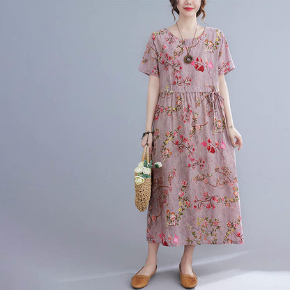 Mythstone Flowers Print Midi Dress Tunic Dress With Pockets