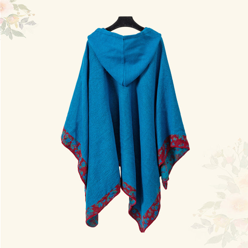 Mythstone Tibetan Shawl Border Small Floral Flower Hooded Cloak Winter Cozy Travel Scarf Wrap